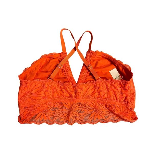 NEW Aerie Hibiscus Lace Halter Bralette Orange Size Extra Large - Picture 3 of 7